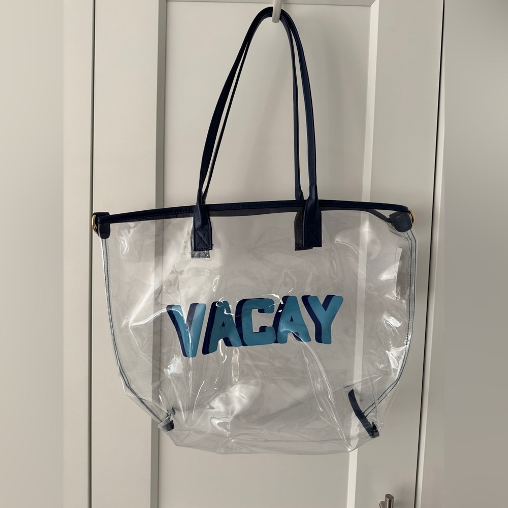 NEW Clear 'VACAY' Tote Bag with Navy Trim